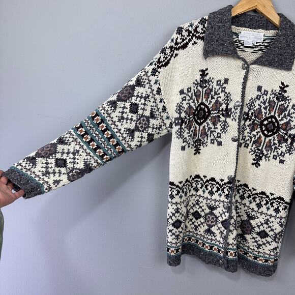 Vintage Jennifer & Co Chunky Hand Knitted Cardigan Size M Nordic Southwestern - Picture 2 of 11